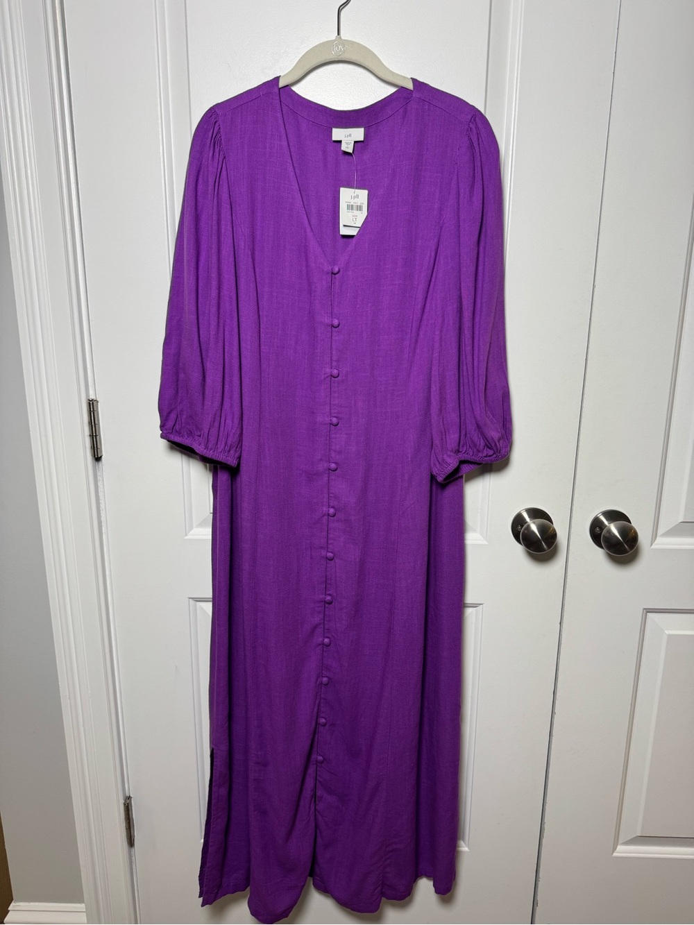 J.Jill Gem Purple Linen Blend Button Front Maxi Dress Size Large Tall NWT